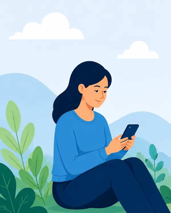 Illustration : une patiente sereine consulte son téléphone